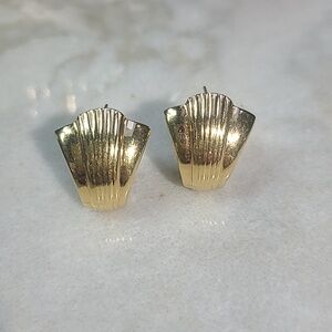 Vintage Kenneth Jay Lane gold-plated fan/shell Pierced earrings